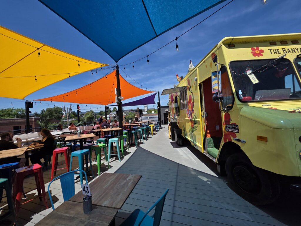 custom sun shade sails with food truck 